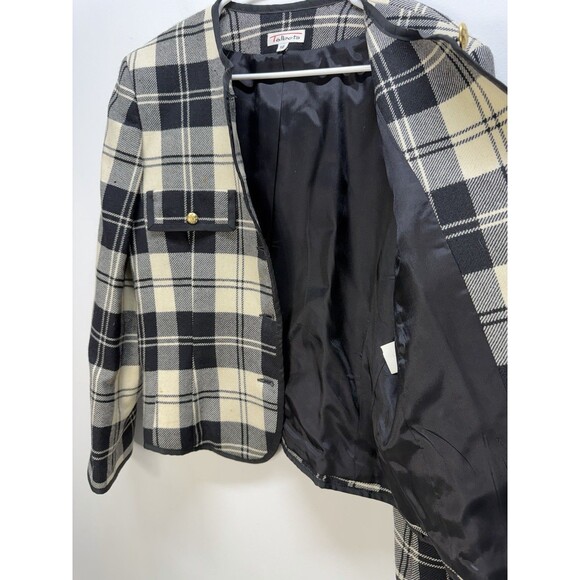 Talbots Vintage Wool Blazer Jacket Gold Pearl Button Boucle Plaid Black USA 12 - Picture 12 of 16